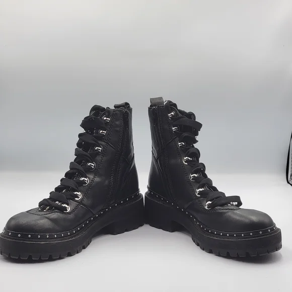 Steve Madden Women's Size 6.5 Combat Boots Black Leather & Faux Fur Rainier Moto - Picture 5 of 9